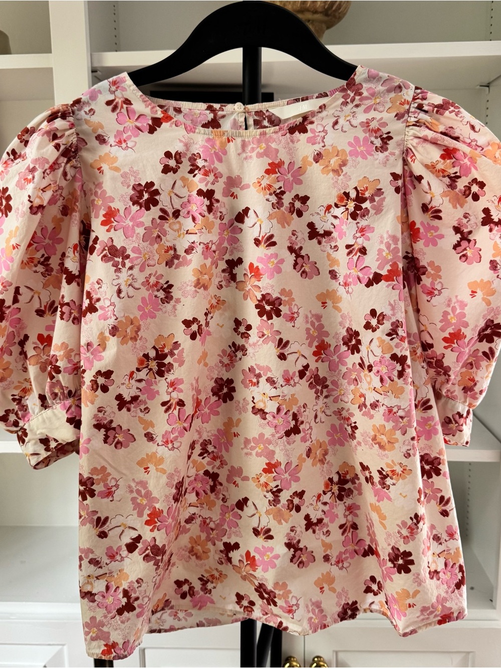 H&M Pink Floral Puff-Sleeve Blouse